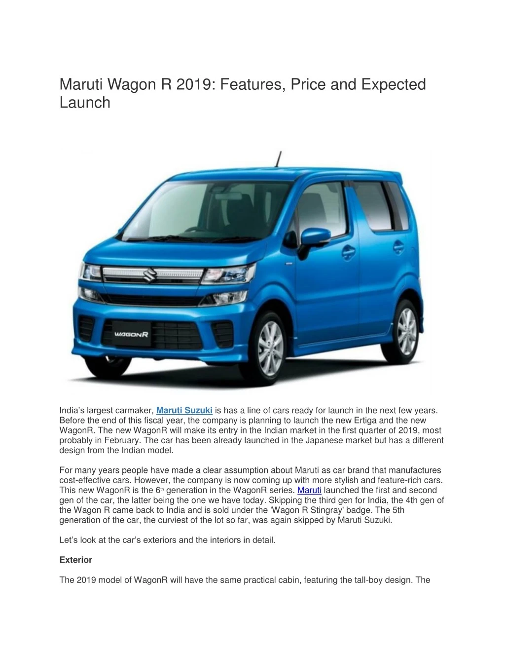 maruti wagon r 2019 features price and expected