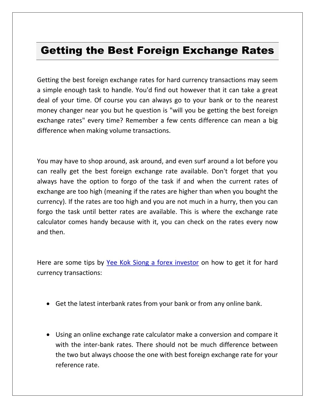 getting the best foreign exchange rates