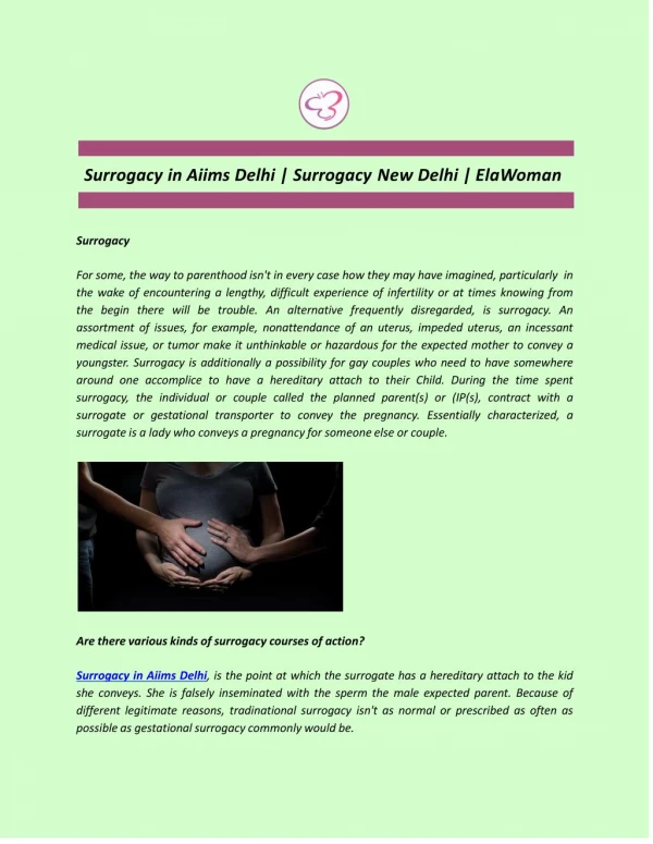 Surrogacy in Aiims Delhi | Surrogacy New Delhi | ElaWoman