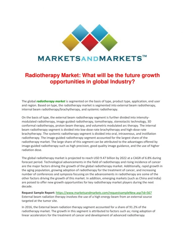 Radiotherapy Market: What will be the future growth opportunities in global industry