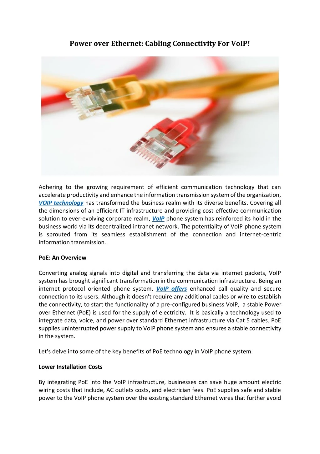 power over ethernet cabling connectivity for voip