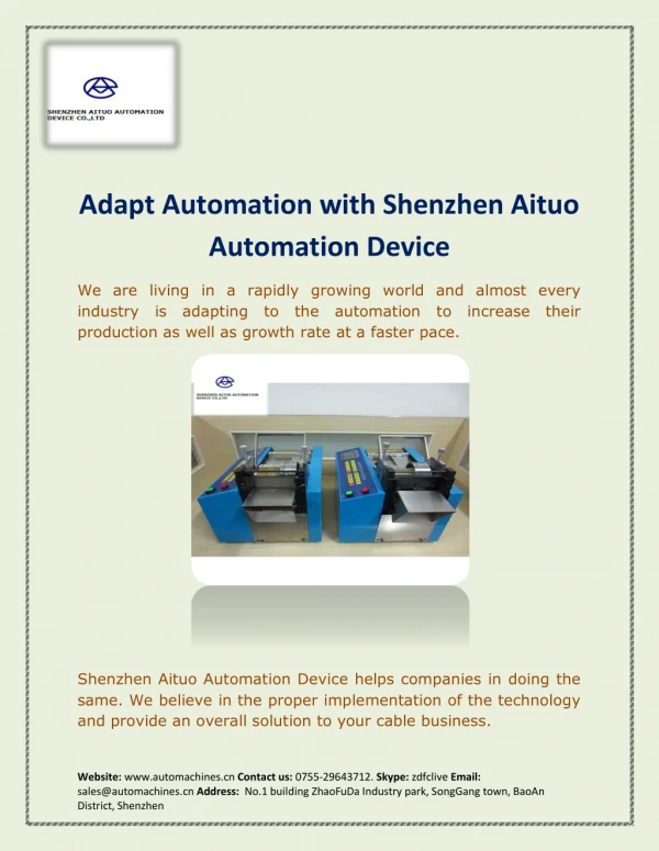 Adapt Automation with Shenzhen Aituo Automation Device