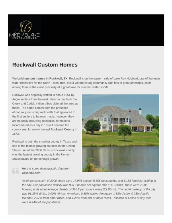 Rockwall Custom Homes - Mike Blake Custom Homes