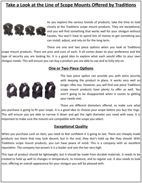 Take a Look at the Line of Scope Mounts Offered by Traditions