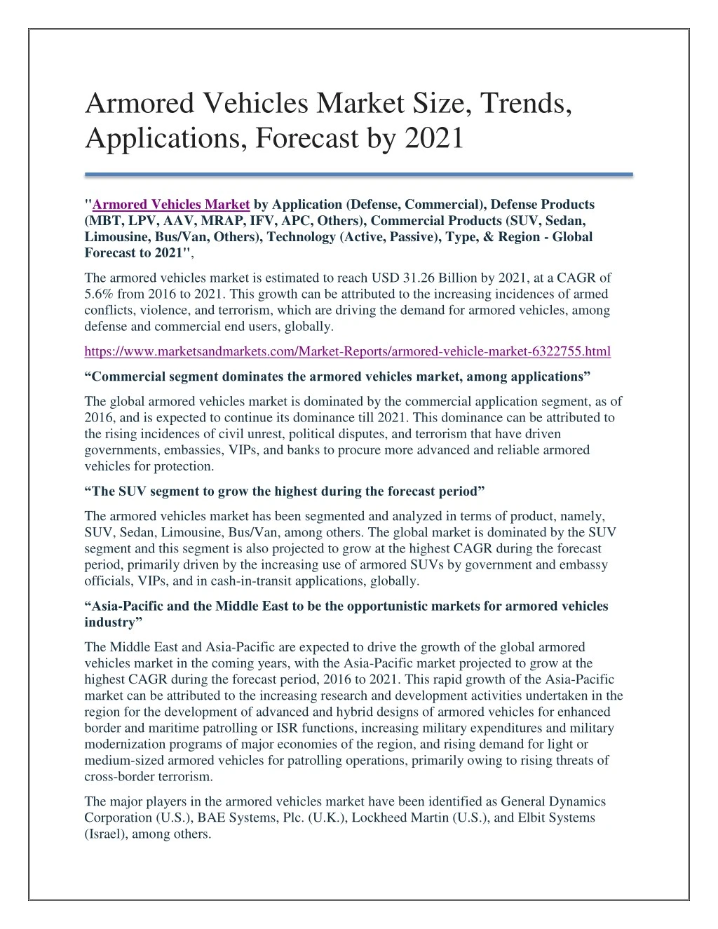 armored vehicles market size trends applications