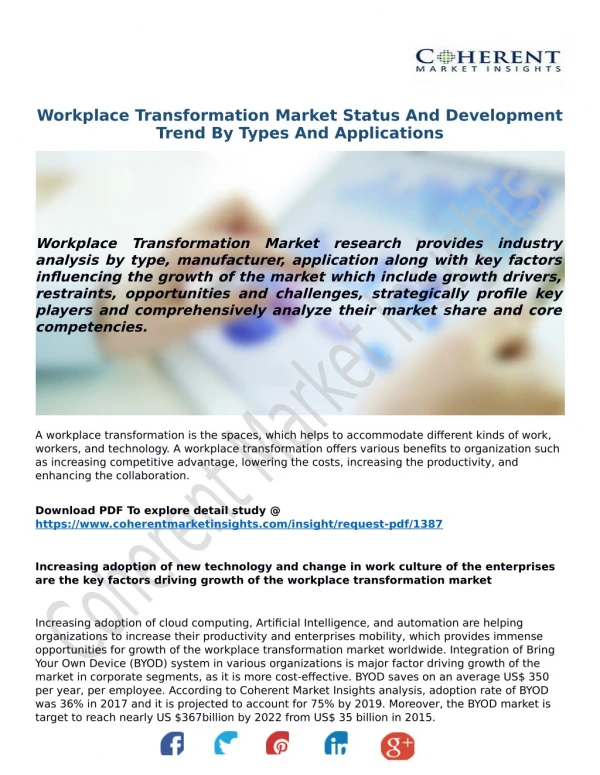Workplace Transformation Market Status And Development Trend By Types And Applications
