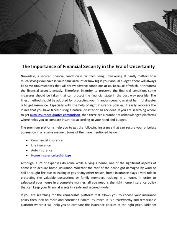 The Importance of Financial Security in the Era of Uncertainty