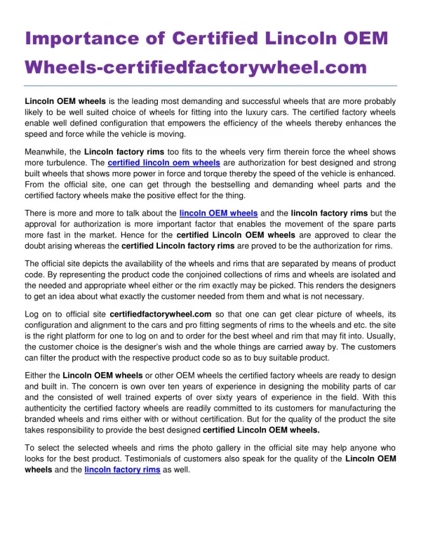 Importance of Certified Lincoln OEM Wheels-certifiedfactorywheel.com