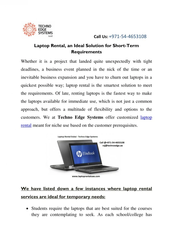 Laptop Rental in Dubai for Short-Term Requirements