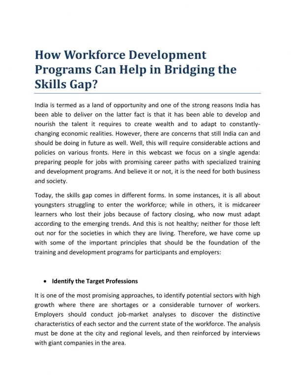 How Workforce Development Programs Can Help in Bridging the Skills Gap?