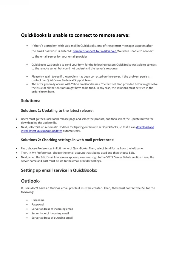 QuickBooks is unable to connect to remote serve?