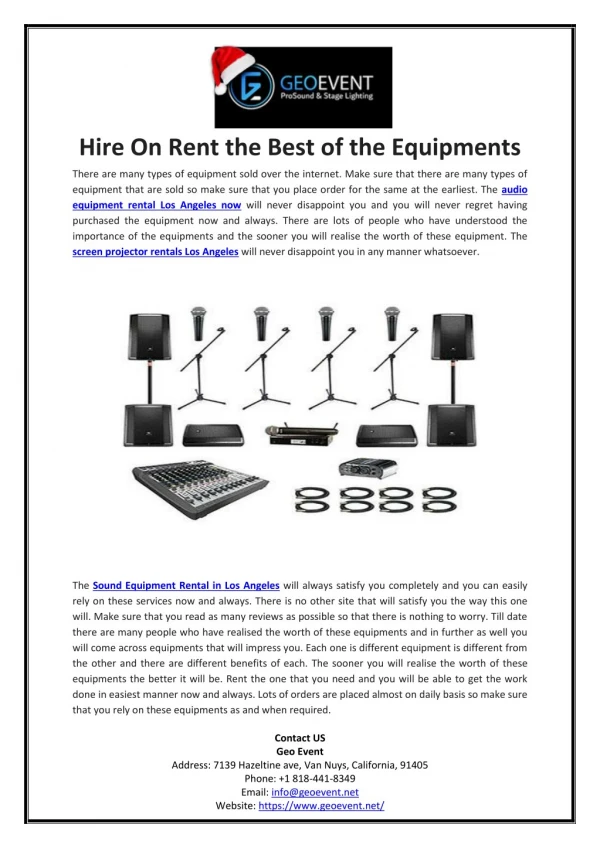 Hire On Rent the Best of the Equipments