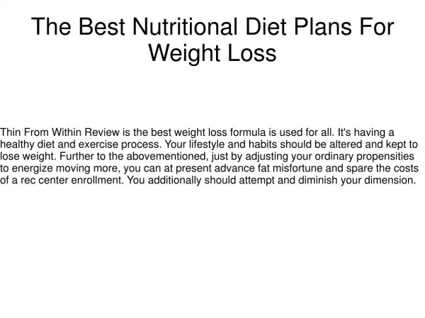 The Best Nutritional Diet Plans For Weight Loss