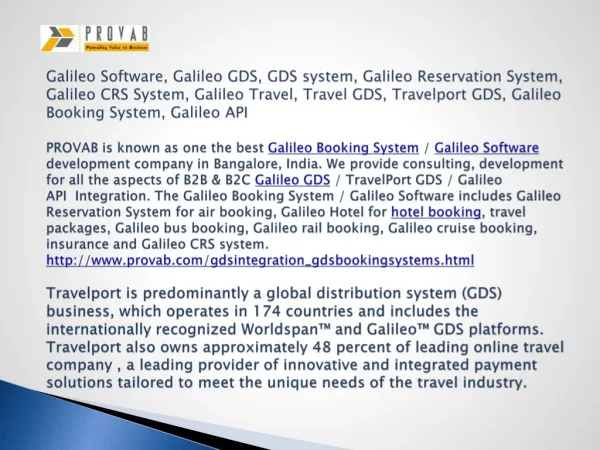 Galileo Software, Galileo GDS, GDS system