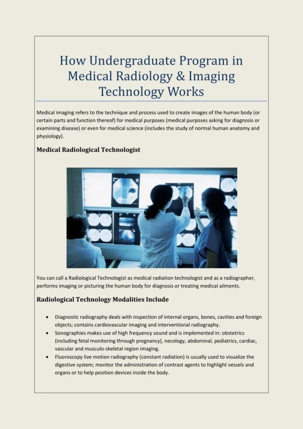How Undergraduate Program in Medical Radiology & Imaging Technology Works
