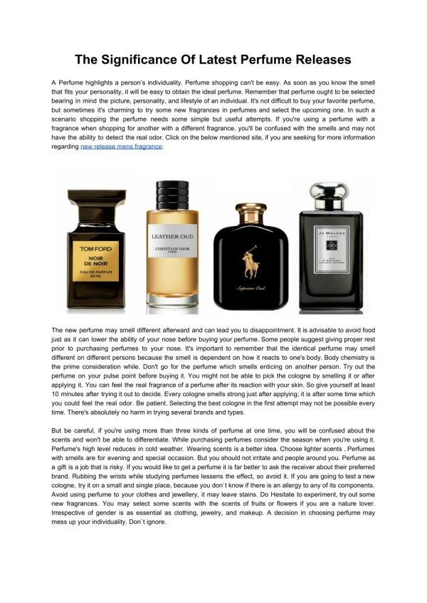 The Significance Of Latest Perfume Releases