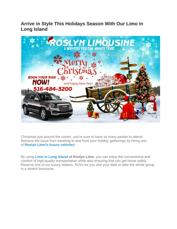 Arrive in Style This Holidays Season With Our Limo in Long Island