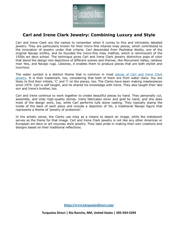 Carl and Irene Clark Jewelry: Combining Luxury and Style