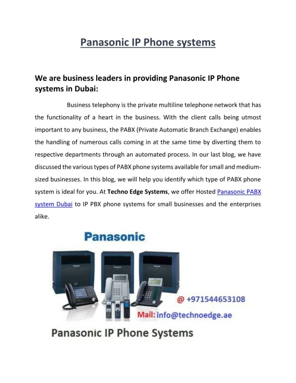 Get Panasonic IP Phones System Dubai From pabxinstallationdubai.ae