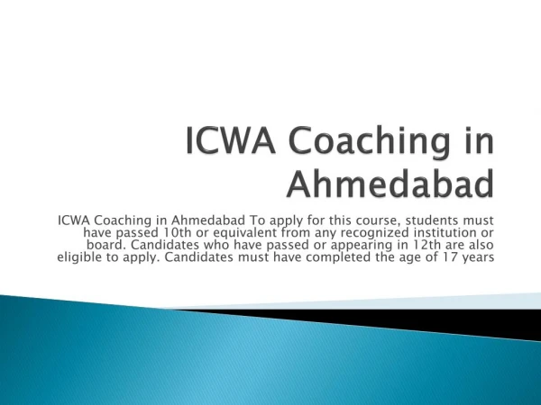 ICWA Coaching in Ahmedabad