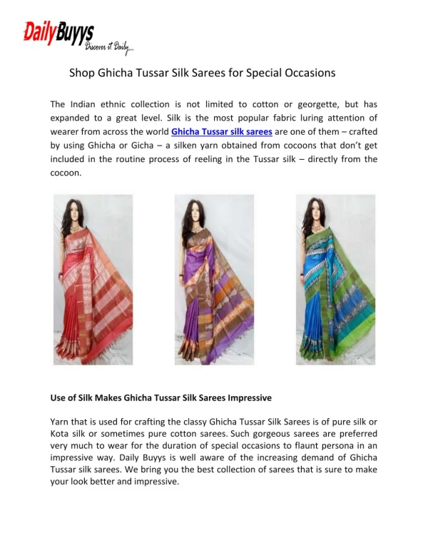 Shop Ghicha Tussar Silk Sarees for Special Occasions