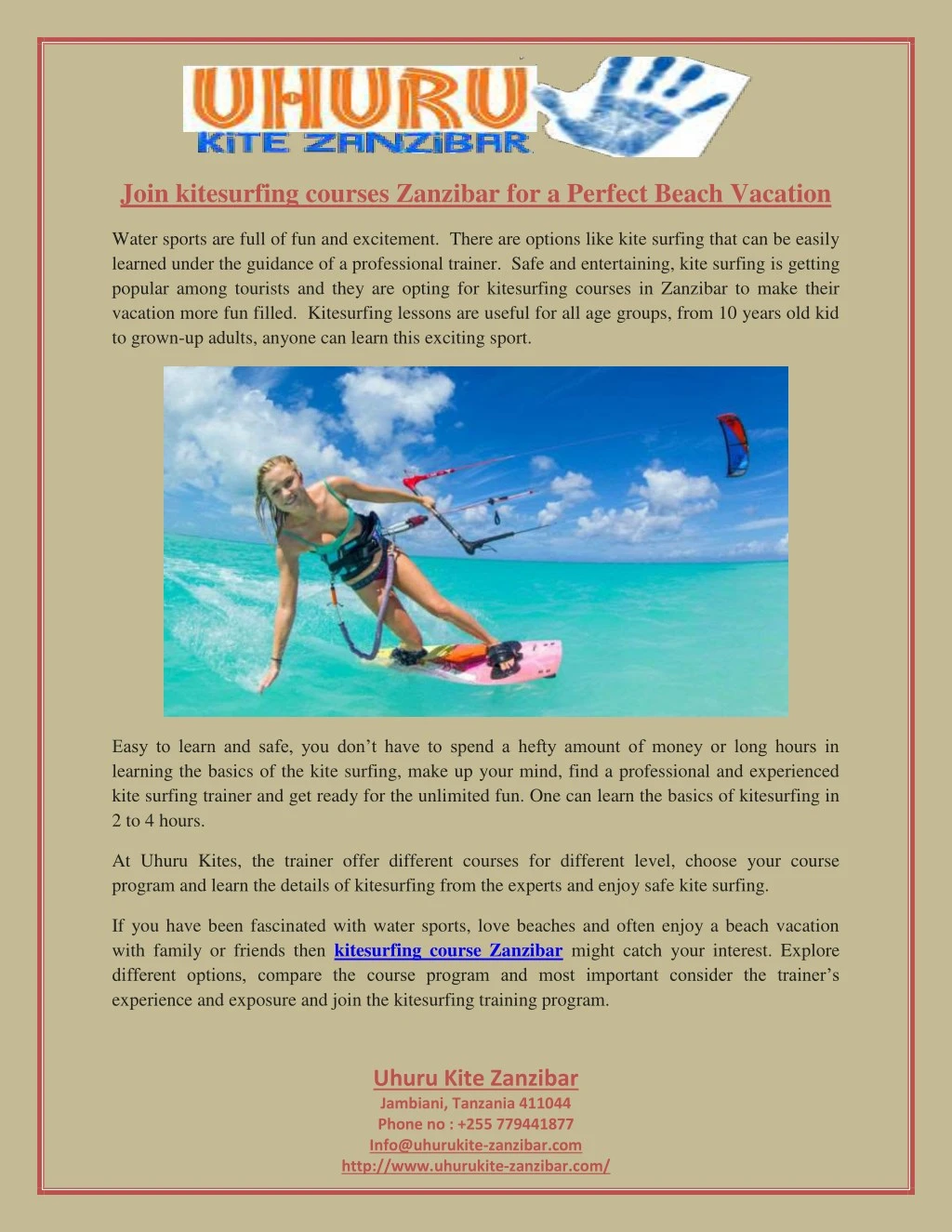 join kitesurfing courses zanzibar for a perfect