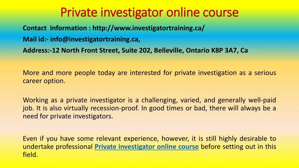 private investigator online course