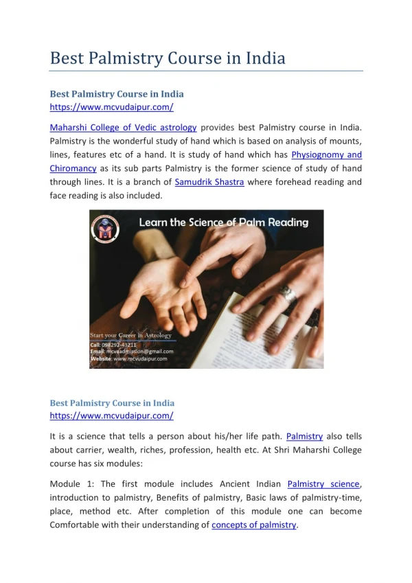 Best Palmistry Course in India