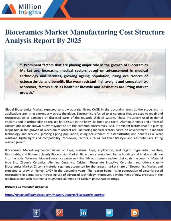 Bioceramics Market Manufacturing Cost Structure Analysis Report By 2025