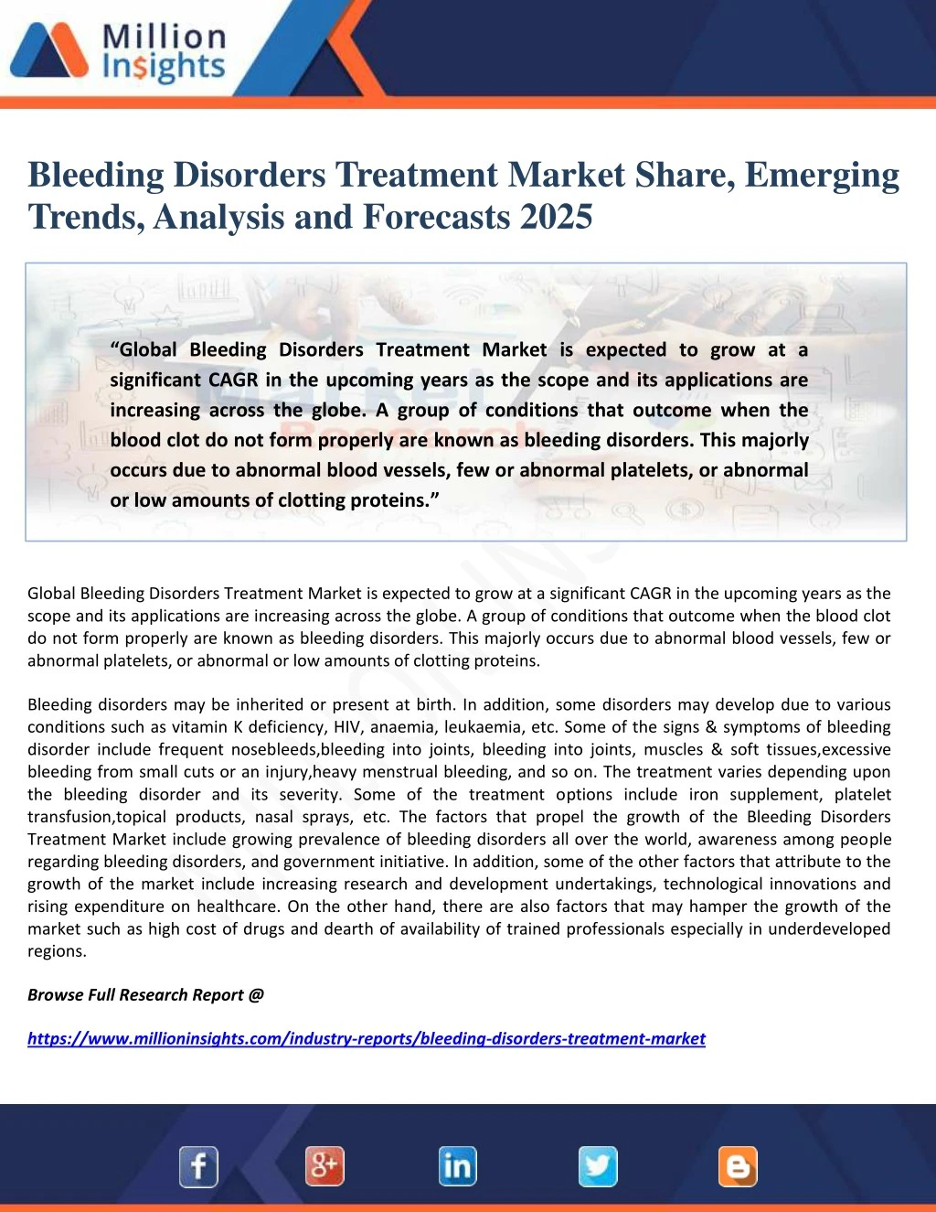 bleeding disorders treatment market share