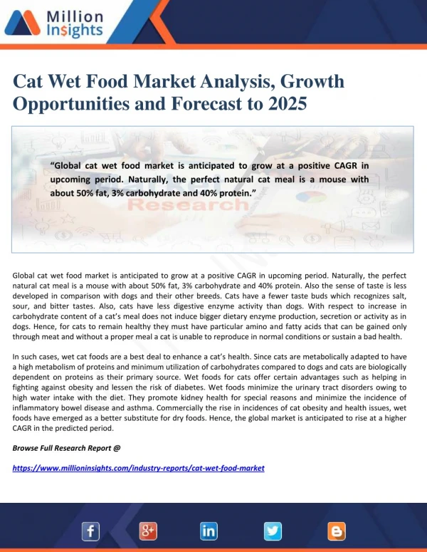 Cat Wet Food Market Analysis, Growth Opportunities and Forecast to 2025