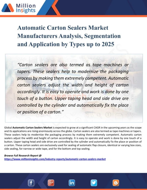 Automatic Carton Sealers Market Trends, Investment Feasibility Analysis Report 2025