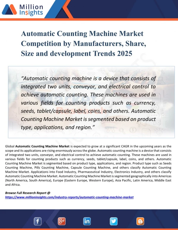 Automatic Counting Machine Market Size, Share and Consumption Analysis Report 2025 by Million Insights