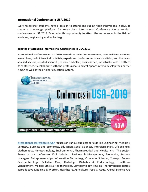 International Conference in USA 2019