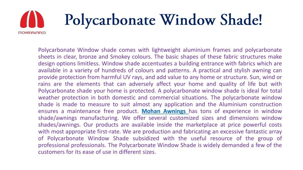 polycarbonate window shade