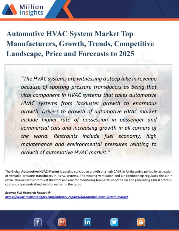 Automotive HVAC System Market - Industry Size, Top Key Players, Drivers and Forecast to 2025