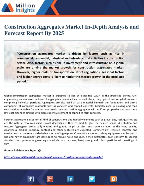 Construction Aggregates Market In-Depth Analysis and Forecast Report By 2025