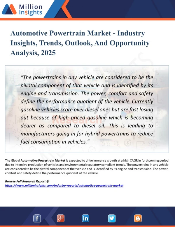Automotive Powertrain Market Size, Share, Report, Analysis, Trends & Forecast to 2025