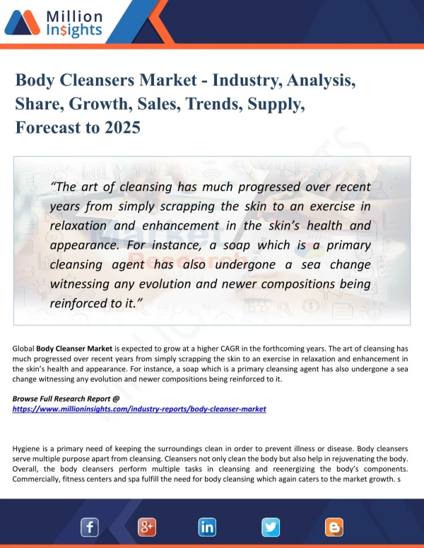 Body Cleansers Market 2018 Competition, Trade Overview and Development up to 2025