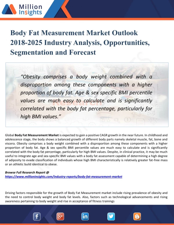 Body Fat Measurement Market Outlook 2025: Global Analysis of Huge Profit with Marginal Revenue Forecast