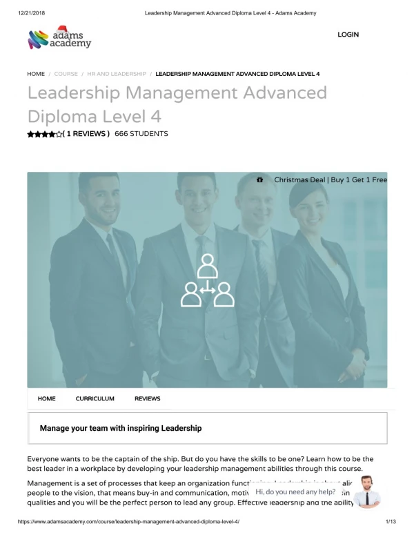 Leadership Management Advanced Diploma Level 4 - Adamsacademy