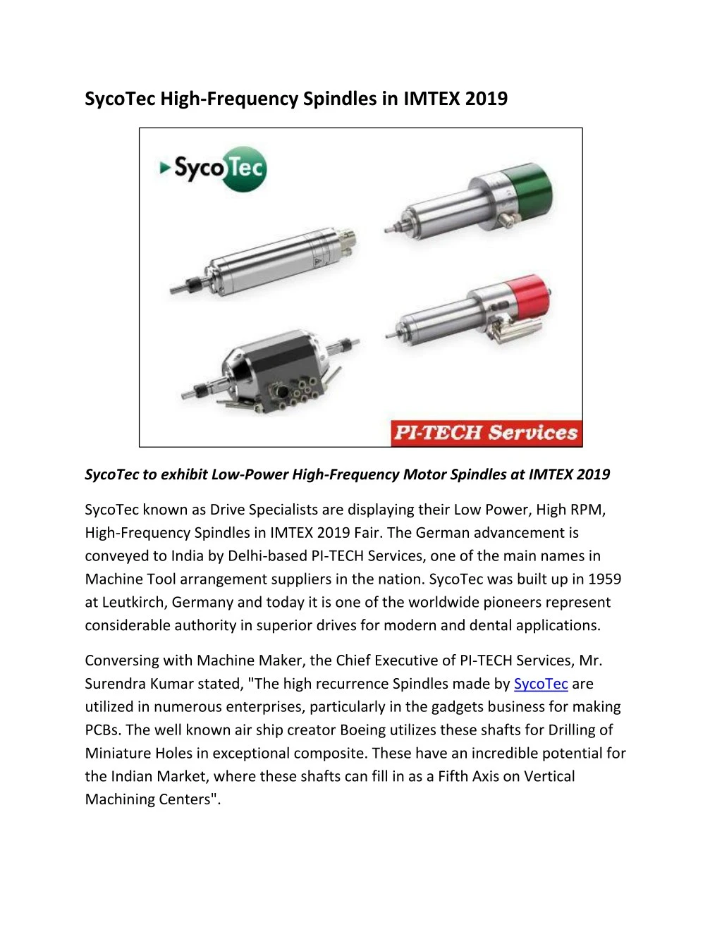 sycotec high frequency spindles in imtex 2019