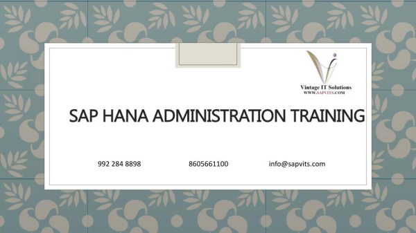 Online Training for SAP HANA Administration | courses in india, uk and usa