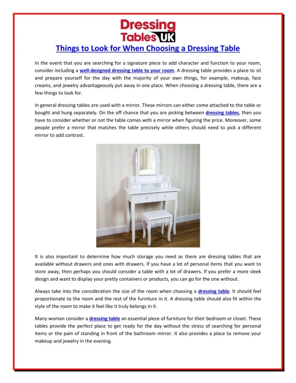 Things to Look for When Choosing a Dressing Table