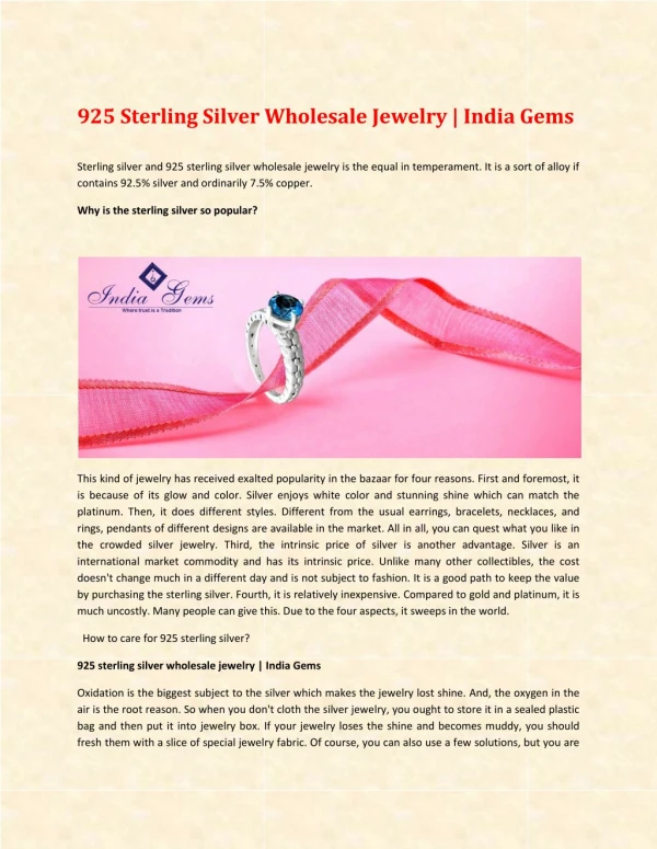 Sterling Silver Wholesale Jewelry | India Gems