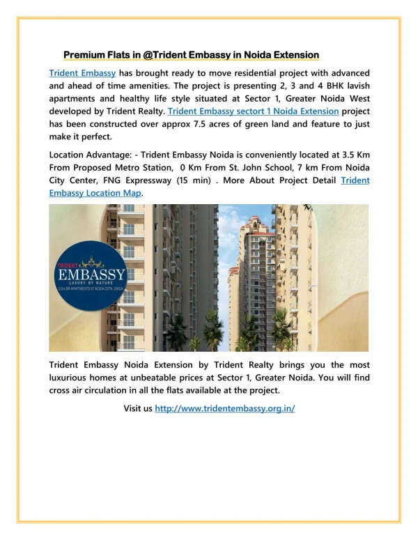 Premium Flats in @Trident Embassy in Noida Extension