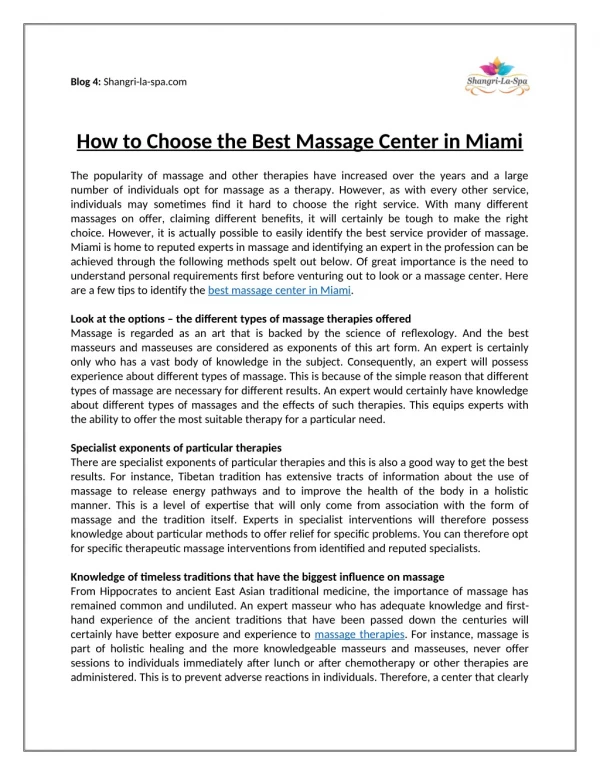 How to Choose the Best Massage Center in Miami