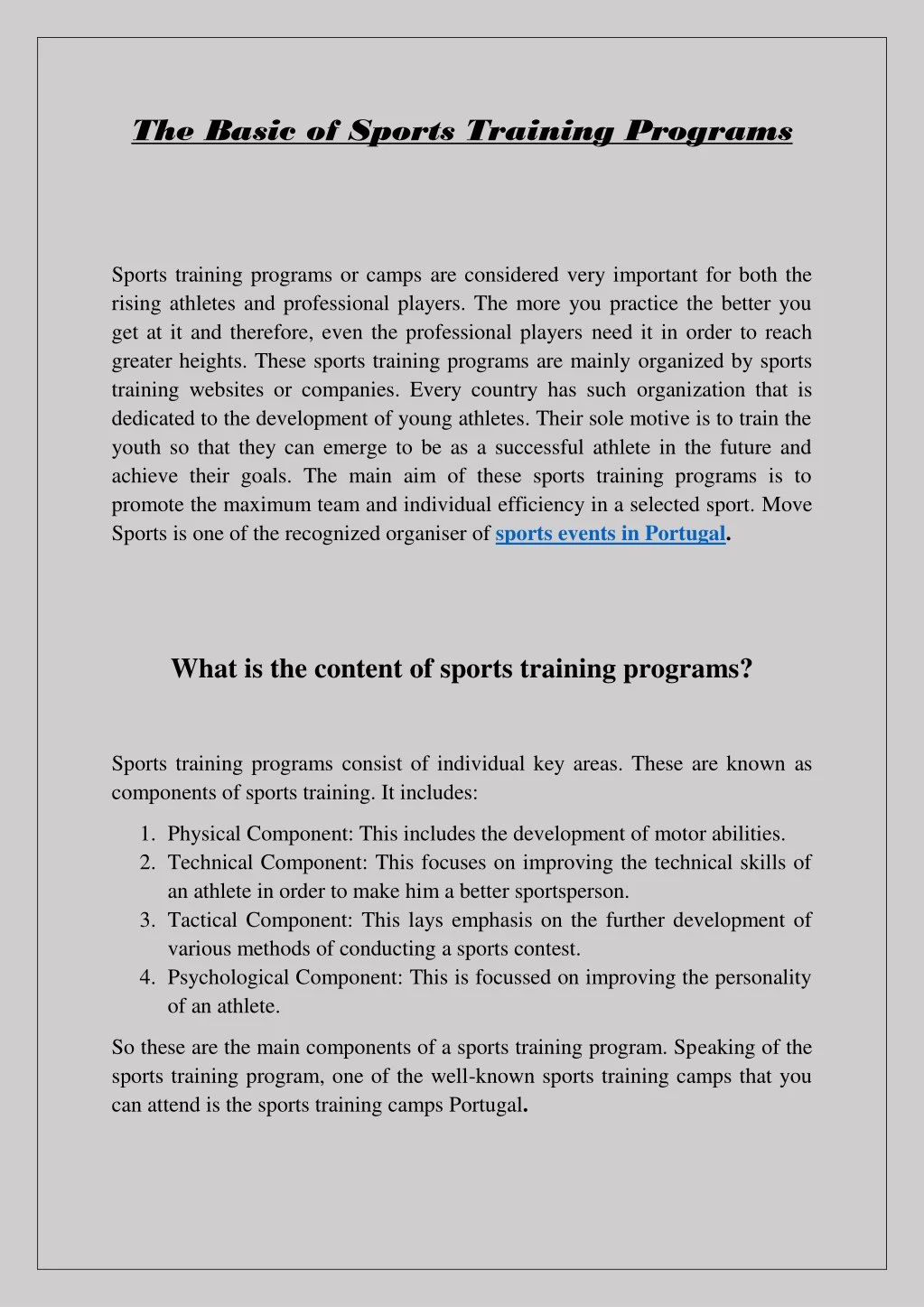 the basic of sports training programs