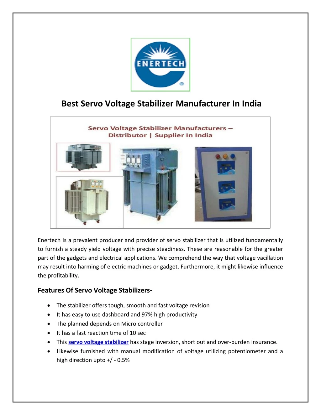 best servo voltage stabilizer manufacturer
