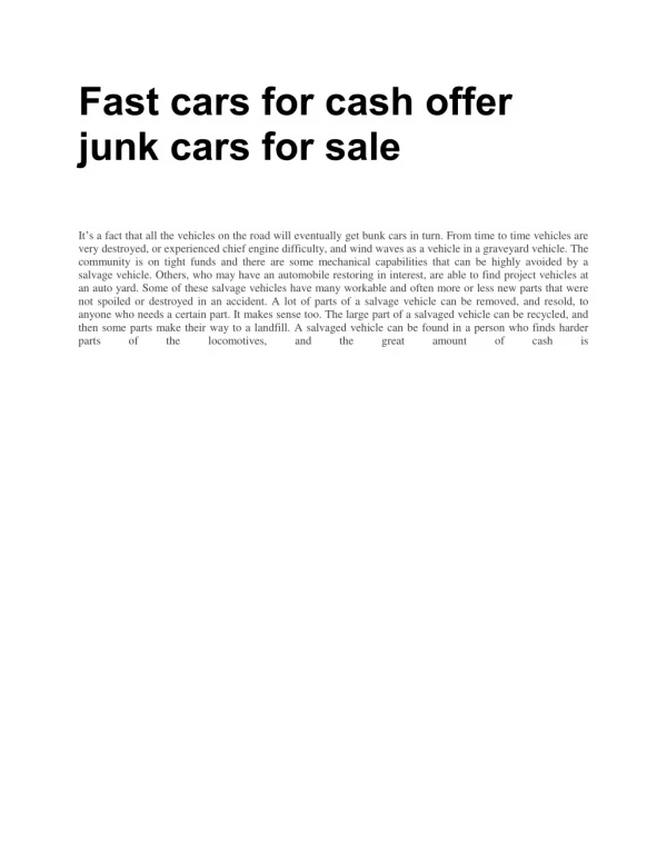 Fast cars for cash offer junk cars for sale